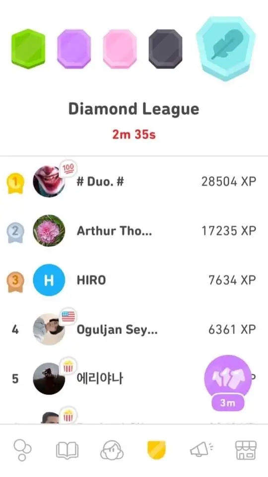 Tabla de Posiciones Duolingo con XP Elevados