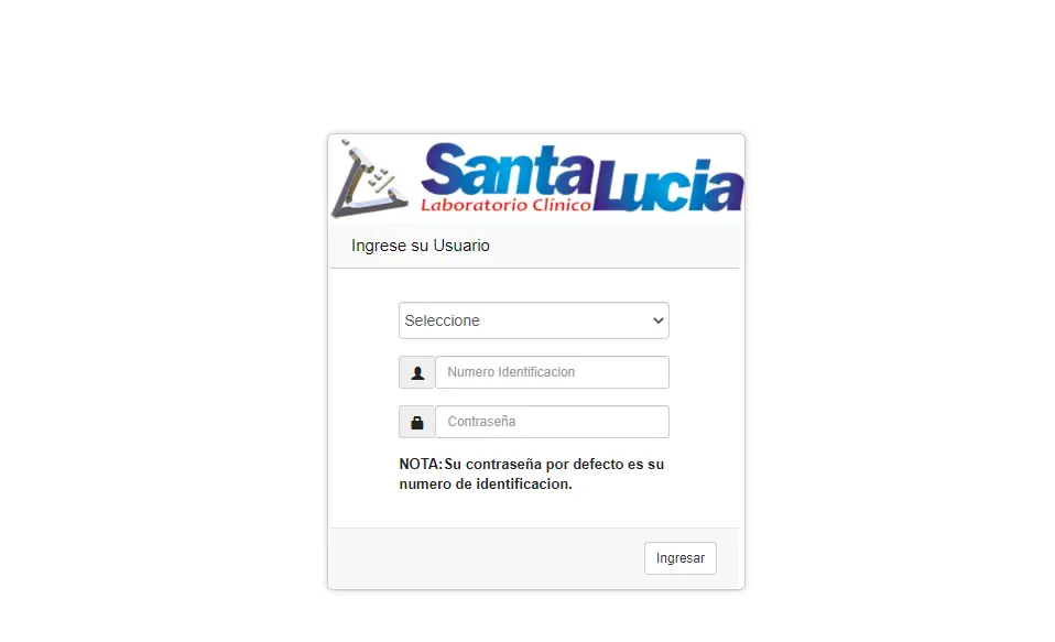 Acceso a Laboratorio Clínico Santa Lucia resultados en línea.
